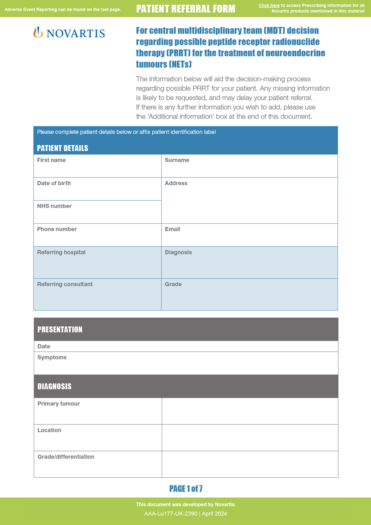 Preview image of the patient referral form